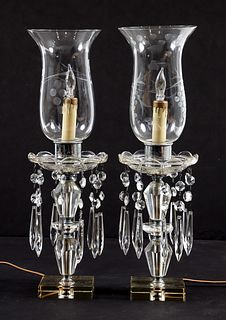 Pair of Hurricane Shade Luster Mantle Lamps 