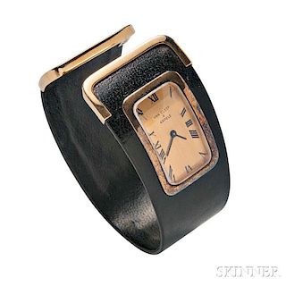 Lady's 18kt Gold and Leather Wristwatch, Van Cleef & Arpels
