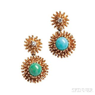 14kt Gold, Turquoise, and Diamond Earrings