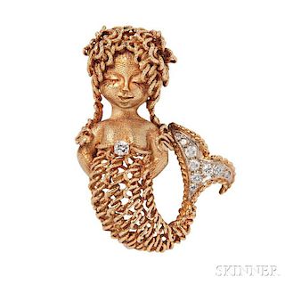 18kt Gold and Diamond Mermaid Brooch