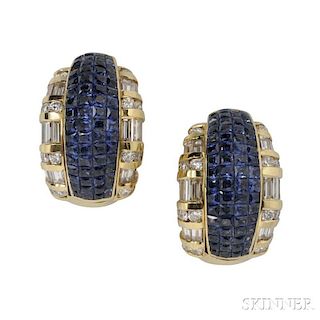 18kt Gold, Sapphire, and Diamond Earclips
