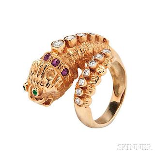 18kt Gold, Diamond, and Ruby Ring