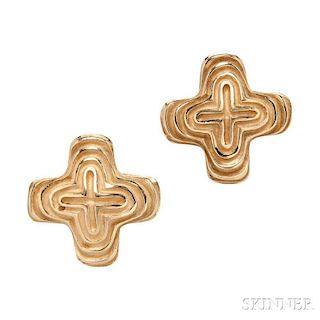 18kt Gold "Ridged X" Earclips, Christopher Walling