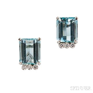 14kt White Gold, Aquamarine, and Diamond Earrings