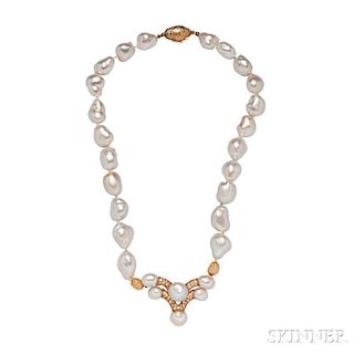 18kt Gold, Pearl, and Diamond Necklace