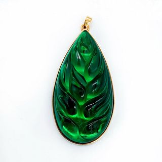 Lalique Crystal Heliconia Green Leaf Pendant