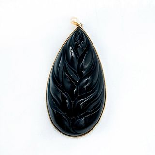 Lalique Crystal Heliconia Black Leaf Pendant