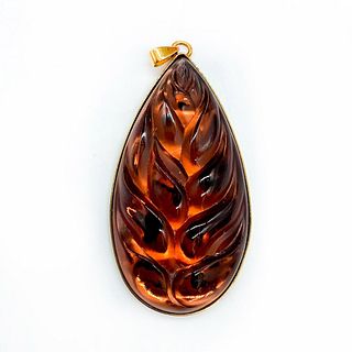 Lalique Crystal Heliconia Brown Leaf Pendant