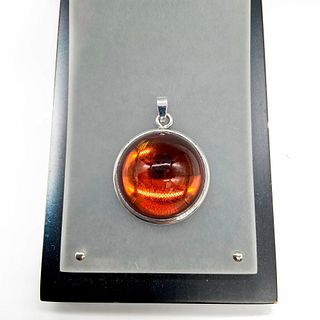 Lalique Sterling Silver Amber Cabochon Pendant