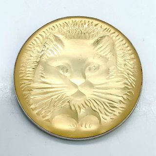 Lalique Satin Crystal Cat Brooch Pin