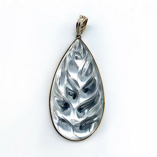 Lalique Crystal Heliconia Clear Silver Leaf Pendant