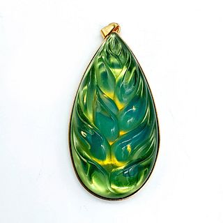 Lalique Crystal Heliconia Light Green Leaf Pendant