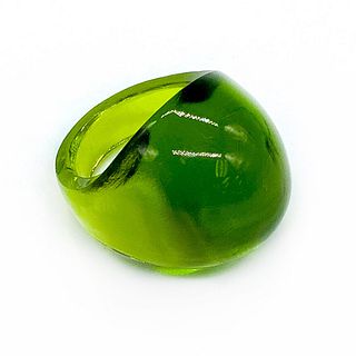 Lalique Olive Green Crystal Cabochon Ring