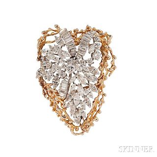 Platinum and Diamond Brooch with 18kt Gold Jacket