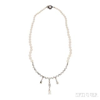 Platinum, Diamond, and Cultured Pearl Necklace
