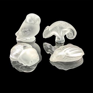 4pc Lalique Crystal Animal Figurines Small Frosted Colorless