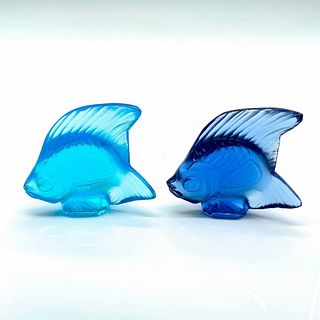 2pc Lalique Blue Crystal Fish Figurines