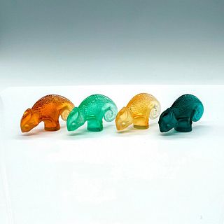 4pc Lalique Crystal Chameleon Figurines Frosted Color