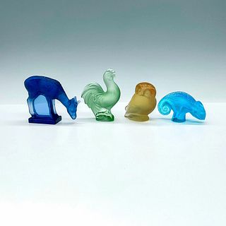 4pc Lalique Crystal Animal Figurines Colored Frosted
