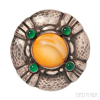 .830 Silver, Amber, and Green Onyx Brooch, Georg Jensen