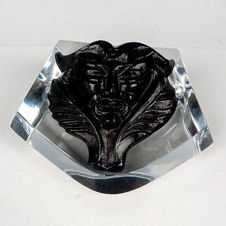 Lalique Crystal Paperweight, Black Satyr Mask