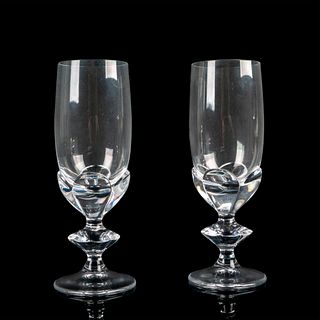 2pc Lalique Crystal Blois Fluted Champagne Glasses