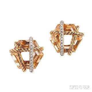 18kt Gold, Citrine, and Diamond Earrings, David Yurman
