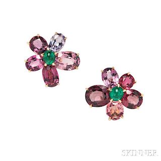 18kt Gold and Spinel Earclips, Carvin French
