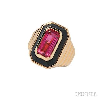 18kt Gold, Pink Tourmaline, and Onyx Ring