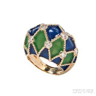 18kt Gold, Enamel, and Diamond Ring, Carvin French