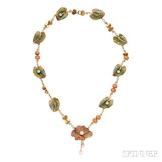 Art Nouveau Gold and Plique-a-jour Enamel Necklace