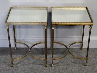Pair of Diminutive Mirror Top Brass End Tables.