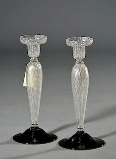 Pair of Steuben Silverina Candlesticks