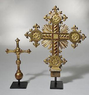 Two Gilt Wood Processional Crosses