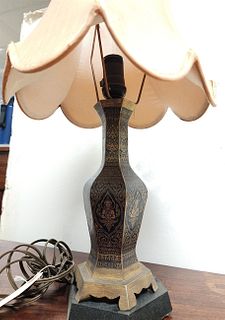 THAI BRASS & ENAMEL VASE LAMP