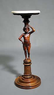 Early 20th C. Walnut Pedestal with Cherub