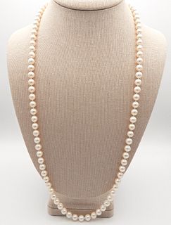14k Gold & 7mm Akoya Japanese Cultured Pearl Necklace 28"