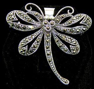.925 Sterling Silver & Marcasite Dragon Fly Pendant