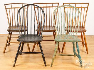 Five Windsor chairs, ca. 1800
