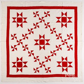 Red and white Ohio Star/pinwheel patchwork quilt