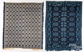 Two blue and white coverlets, 19th c.