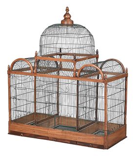 Large Victorian Wood and Wirework Birdcage