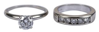 14kt. Diamond Solitaire Wedding Set, with Diamond Channel Band