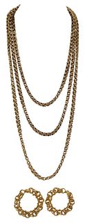 14kt. Gold Long Necklace and Earrings 