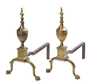 Pair of American Federal Style Brass and Iron Andirons