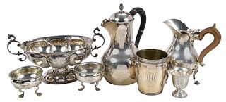 Seven Continental Silver Table Items
