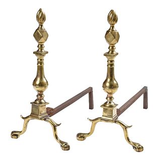 Pair of American Chippendale Brass Andirons