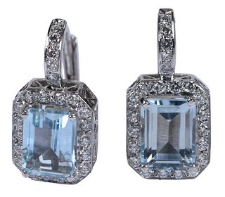 18kt. Aquamarine and Diamond Earrings