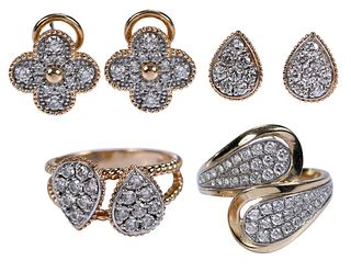 Collection of Two Diamond Rings, and Two Pairs of Diamond Earrings