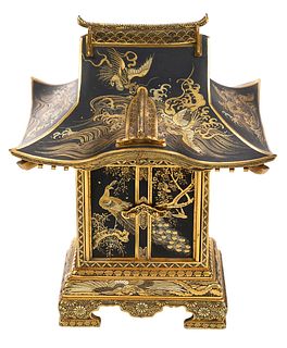 Japanese Damascene Diminutive Pagoda Form Cabinet